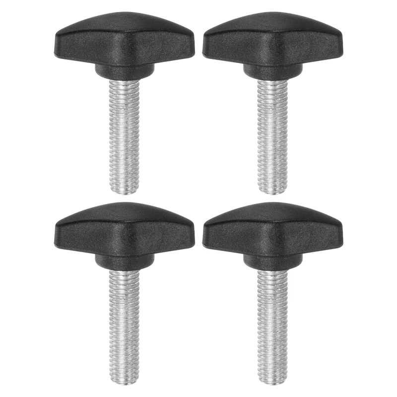 sourcing map 4pcs Tee Wing Knobs Thumb Screws M8 x 30mm Standard Male Thread Plastic T Knobs Handles Hand Clamping Thumbscrew, Black
