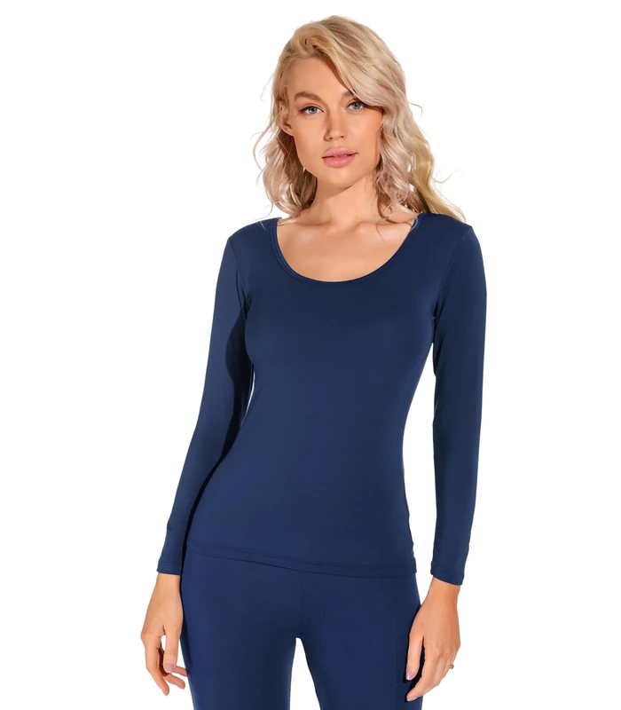 Liang Rou Women's Scoop Neck Ultra Thin Basic Long Sleeve Shirt Royal Blue Large