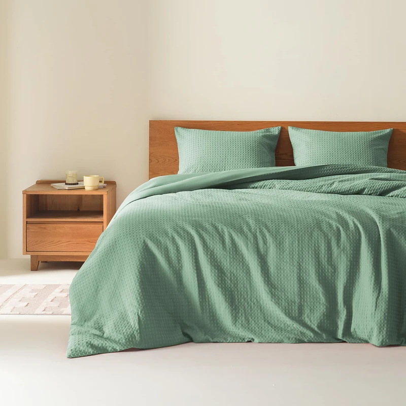 Comfort Spaces Sage Green King Comforter Set - 3 Pieces Breathable Waffle Dobby Weave Texture Comforter Sets, Modern Farmhouse Boho Comforter & Shams, All Season Microfiber King Bed Set, King/Cal King
