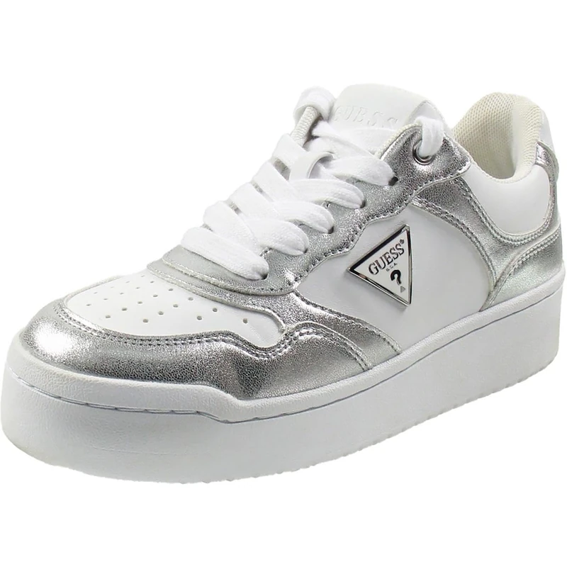 GUESS Women's Miram Sneaker, White/Silver Multi 142, 8 UK