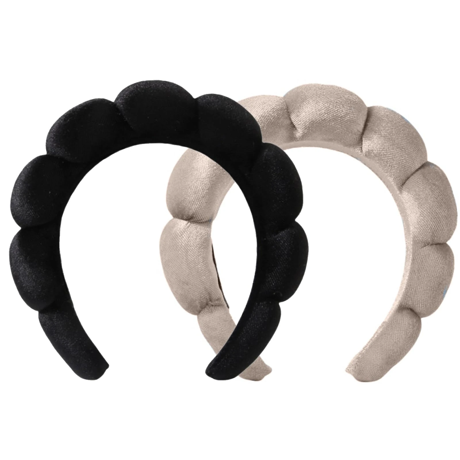 Ycfish Puffy Makeup Headband Spa Headbands for Women Sponge & Terry Towel Cloth Fabric Cute Skincare Headband for Face Washing, Makeup Removal, Shower, Facial Mask (Black Grey)