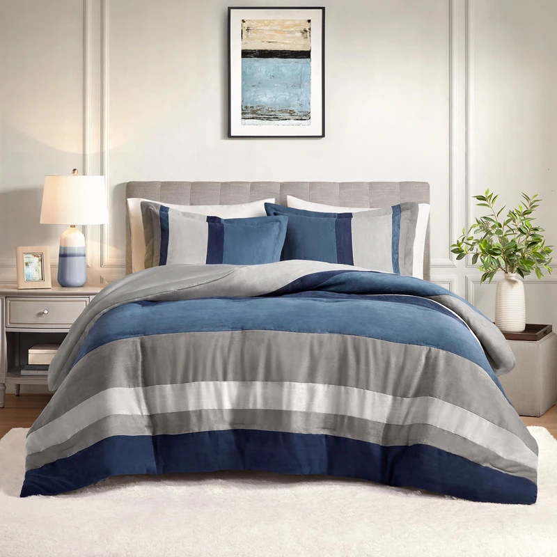 Comfort Spaces Soft Brushed Microfiber Backing, Matching Pillowcase, Microfibre, Blue, Full/Queen