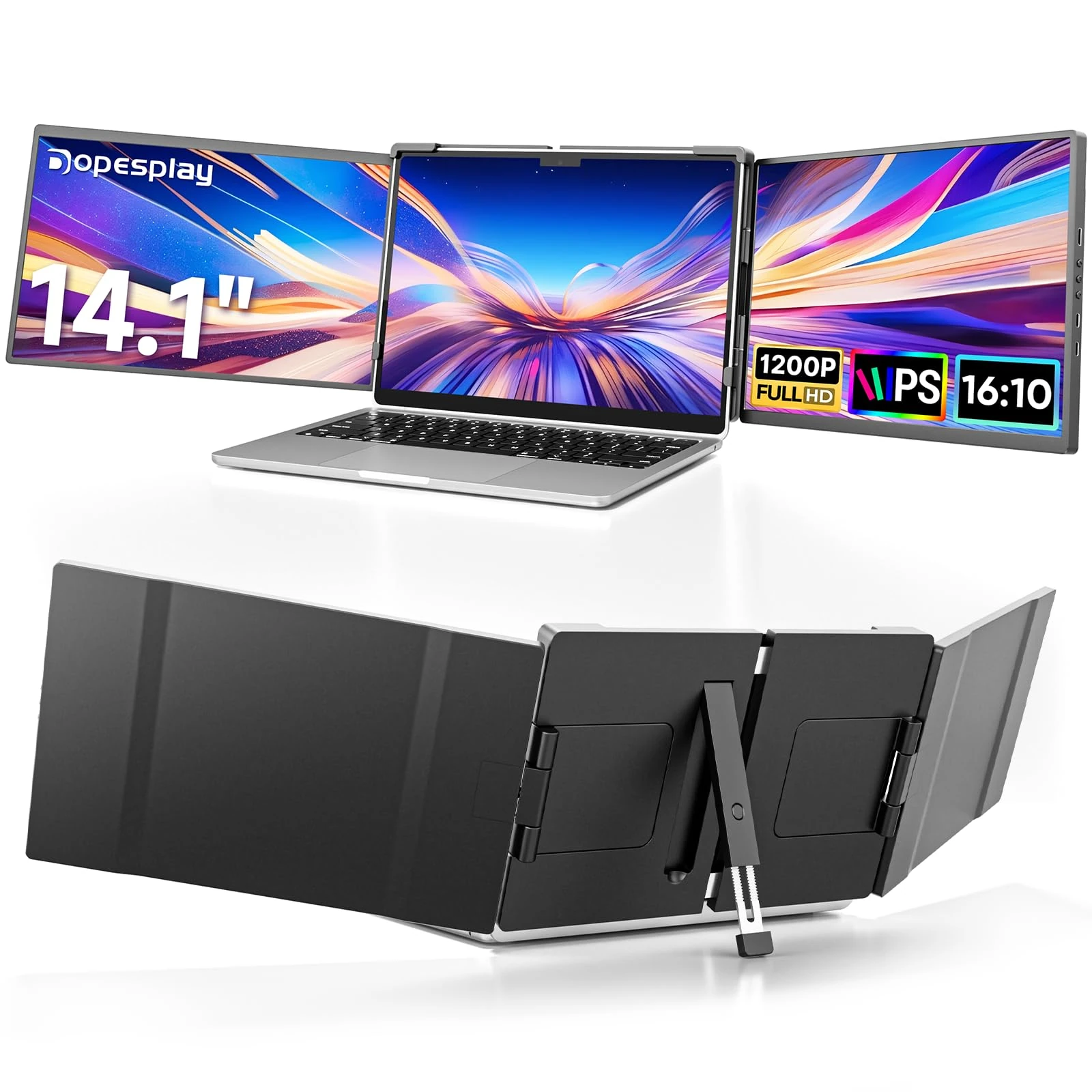 Dopesplay Laptop Screen Extender, 1200P FHD IPS Laptop Monitor Extender, Triple Dual Screen Monitore Compatible with Windows Mac Android Chrome Fits 13-17" Laptops