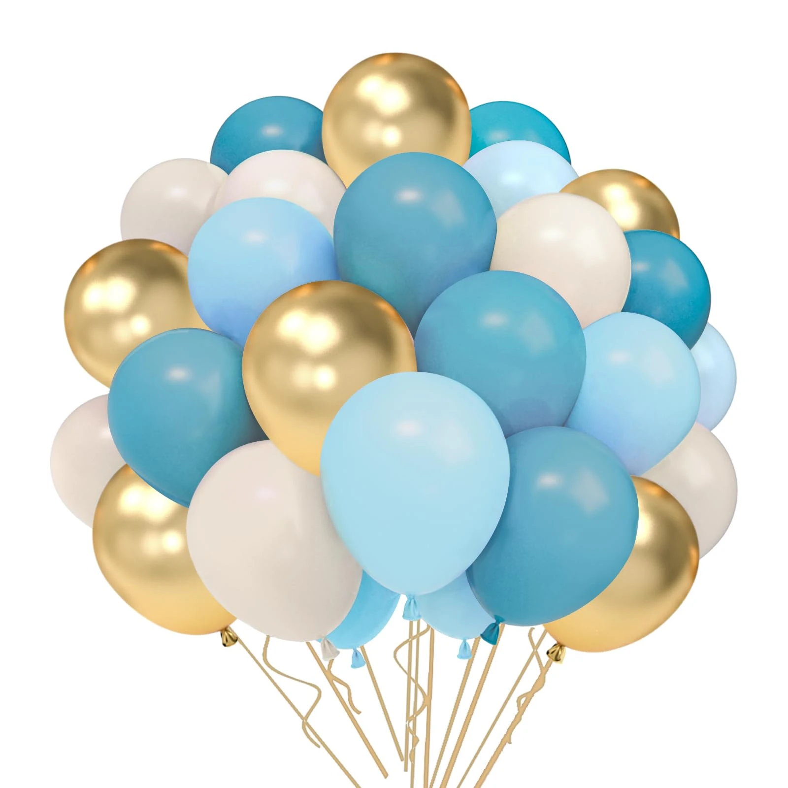 QIFU Blue and Gold Balloons Set, 52pcs 12 Inch Blue White and Gold Balloon with Helium Balloons Blue Gold Sand White for Boy Birthday Party Decorations Boho Wedding Baby Shower Baby Boy Graduation