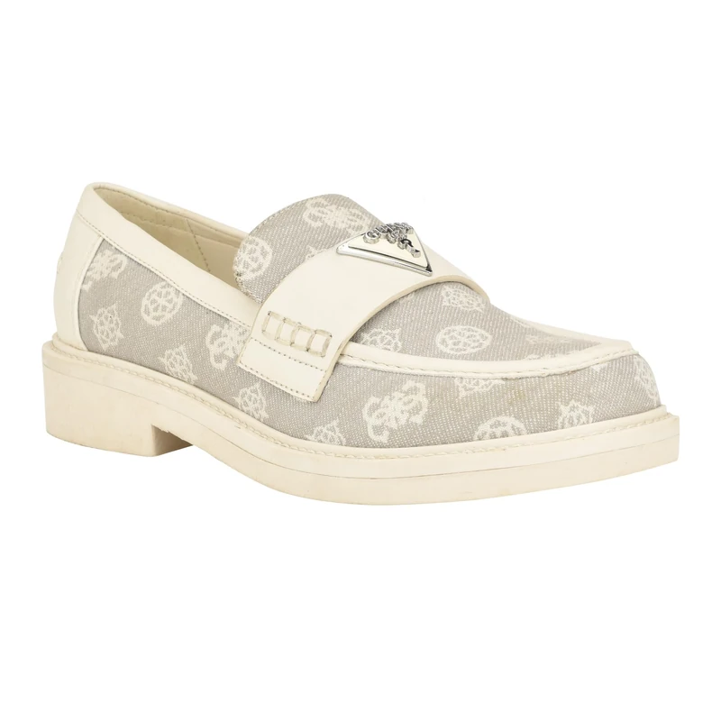 GUESS Women's Shatha Loafer, Taupe Logo Multi, 8 UK