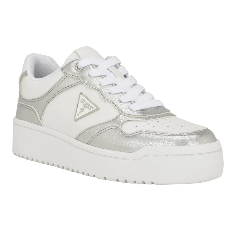 GUESS Women's Miram Sneaker, White/Silver Multi 142, 4 UK