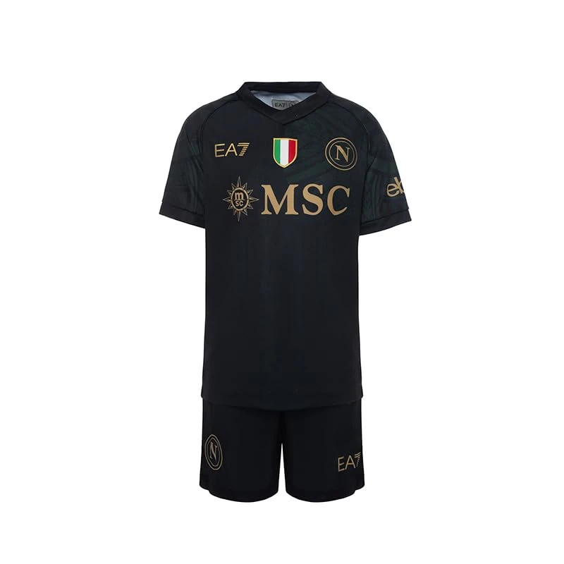 SSC NAPOLI EA7 Infant Third Race Set, Official Product, Tricolour Shield, Maori Tattoo, Black, Baby Uniform 2023/2024, 6 Months - Image 1