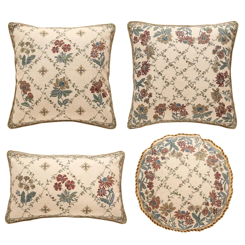 patdrea Designer Throw Pillow Covers Set of 4,Euro Vintage Light Brown Linen with Floral Collection Pattern Pillow Cover,Decorative Square Lumbar Round Pillowcases Cushion for Bed Living Room Car