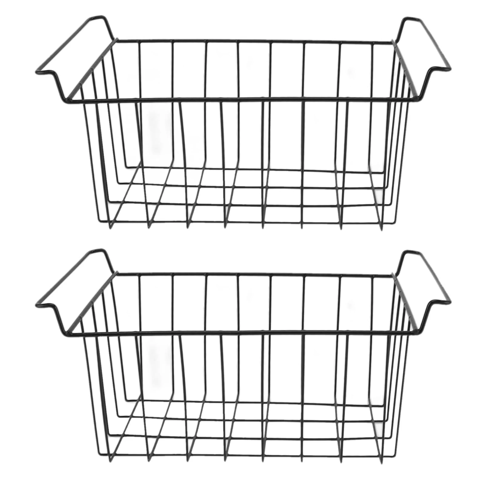 2 Pcs Freezer Baskets for Chest Freezer, PE Coated Metal Wire Baskets for Chest Freezer, Freezer Organization Accessories, Black (L 47.5cm X W 24.5cm X H 20cm)