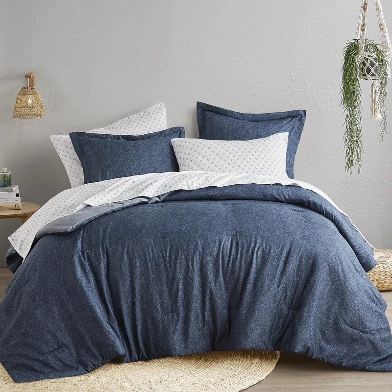 Comfort Spaces King Comforter Set - 3pcs (1 Microfiber Comforter & 2shams) Farmhouse Bedding Comforter for All Seasons Boho Bedding Set, Lightweight Solid Bed Comforter Sets,King/Cal King, Navy - Image 1