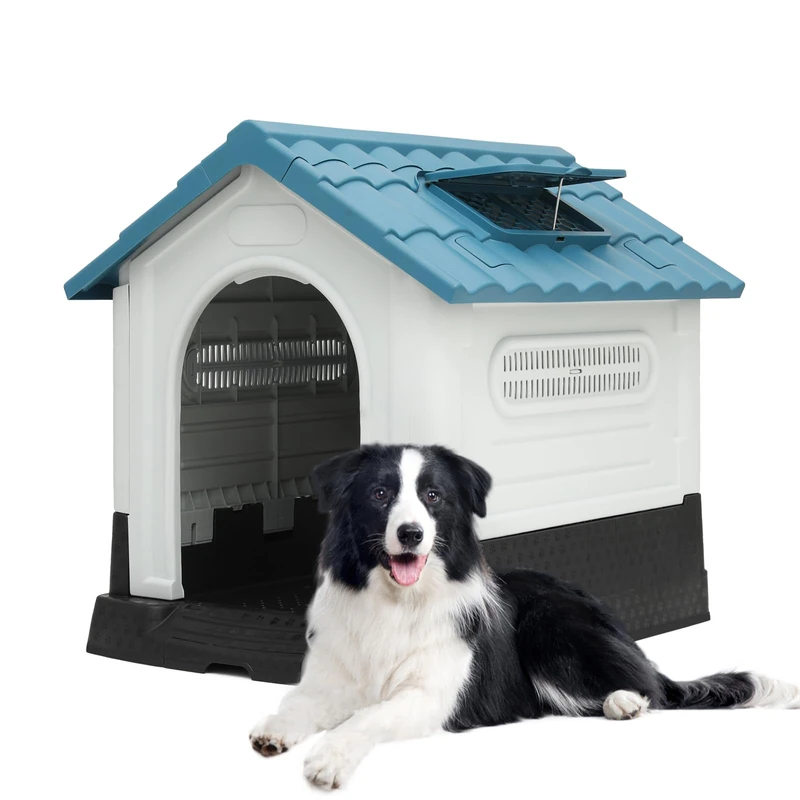 MoNiBloom Easy to Clean Insulated Dog House with Mats and Tray, Outdoor Durable Dog House for Small Medium Large Dogs, Waterproof Doghouses with Elevated Floor and Air Vents, 30.5"D x 23.5"W x 30"H