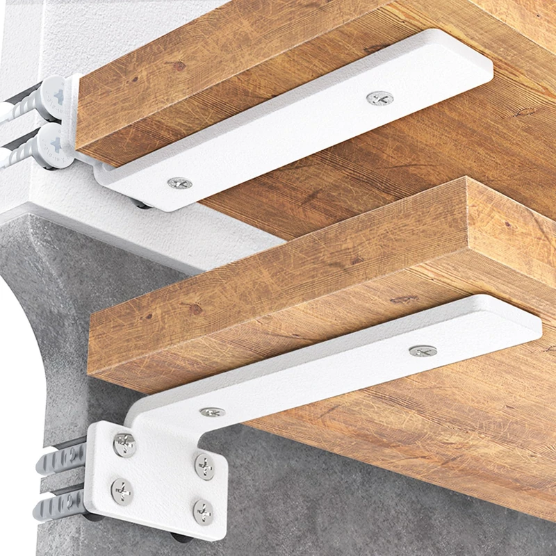 Goovilla Shelf Bracket, Heavy Duty Floating Shelf Brackets 12 inch Long, 6 Pack Brackets for Shelves, White Coated Metal Wall Shelf Support Brackets with 1/5 Inch Thick and 160 lb. Load Capacity