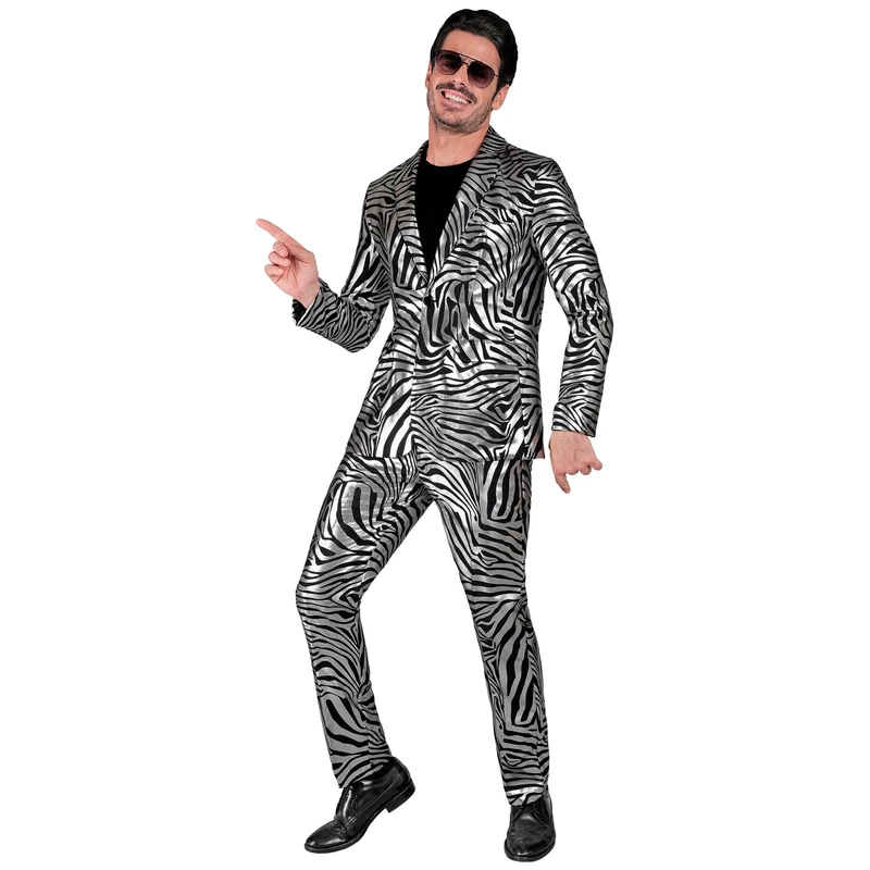 Widmann W MILANO Party Fashion - Party Fashion Suit, Jacket and Trousers, Costume, Showmen, Fancy Dress Costumes, Silver - Zebra