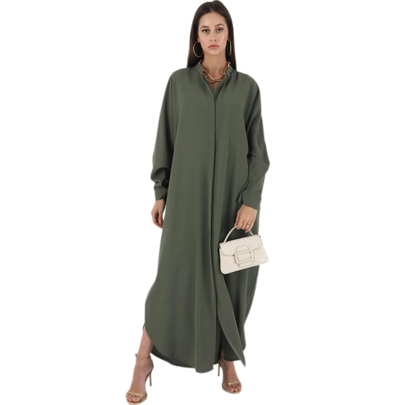 Odizli Women's Ramadan Abaya Muslim Batwing Sleeve Shirt Prayer Dress Kaftan Dubai Islamic Loose Maxi Dress, Olive Green, One Size