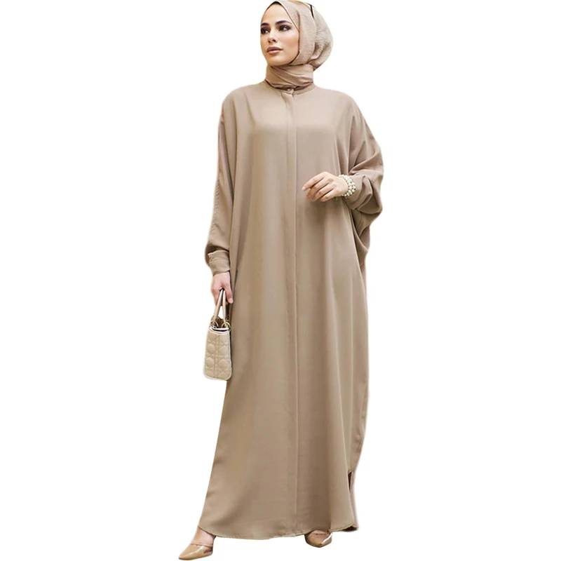 Odizli Women's Ramadan Abaya Muslim Batwing Sleeve Shirt Prayer Dress Kaftan Dubai Islamic Loose Maxi Dress, Khaki, One Size