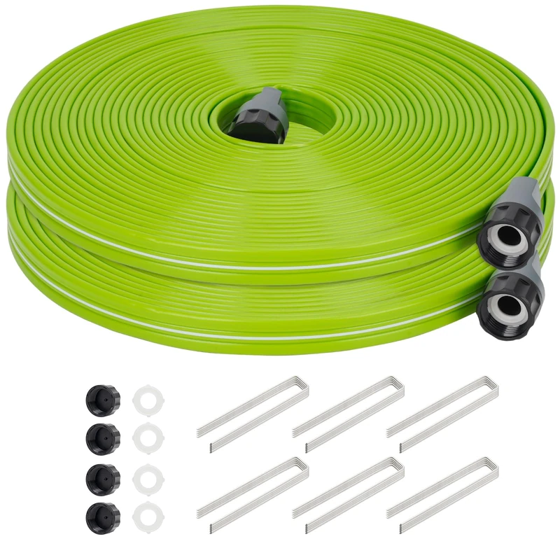 KOBAZ Sprinkler Soaker Hose 50FT 2Pack, Heavy Duty Watering Hose with Detachable End-Cup and Stakes, Powerful and Even Watering for Lawn Garden and Yard, Leakproof - Image 1