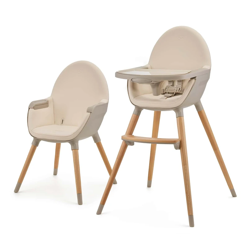 Kinderkraft FINI 2 2-in-1 Highchair, converts to Low Chair, 6m+ to 15kg high/20kg Low, 5-Point Harness, Anti-Slip Barrier, 3-Position Double Tray, Adjustable footrest, Beige