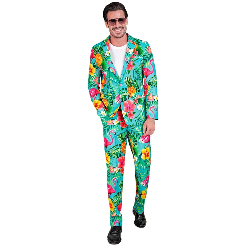 Widmann W MILANO Party Fashion - Costume Party Fashion Suit, Flamingo Pattern, Jacket and Trousers, Neon, Hawaii, Bird of Paradise, Showmen