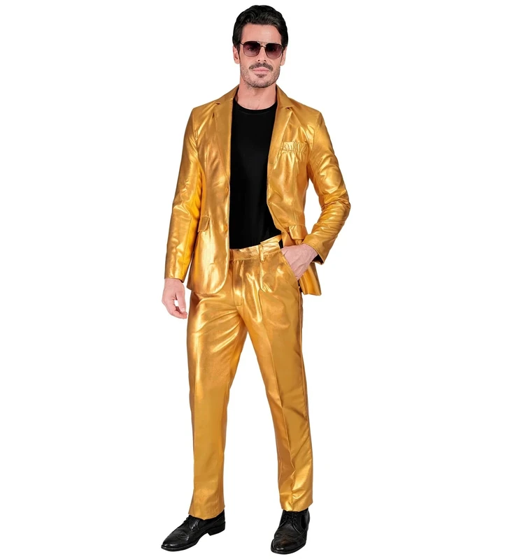 Widmann W MILANO Party Fashion - Mr Gold Costume Gold Suit, Jacket and Trousers, Showman, Disco Fever, Casino Theme Party, New Year's Eve