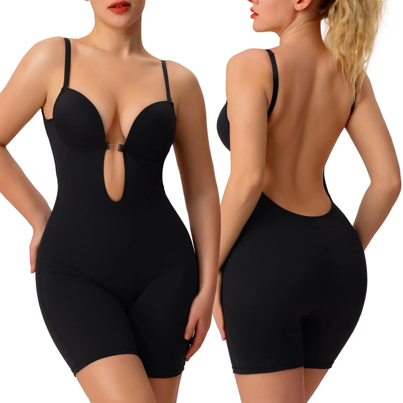 Slimers Backless Shapewear Strapless Bodysuit - Low Back Women Body Shaper : Slimming Built In Bra With Plunge, Black, Medium - Image 1