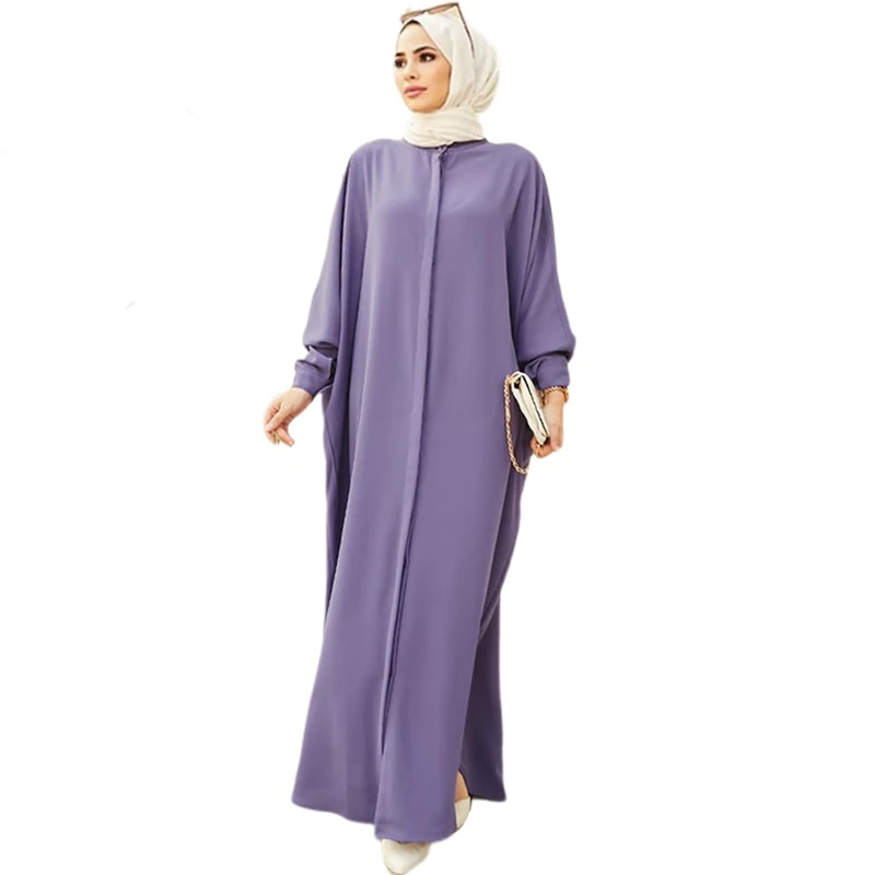 Odizli Women's Ramadan Abaya Muslim Batwing Sleeve Shirt Prayer Dress Kaftan Dubai Islamic Loose Maxi Dress, Light Purple, One Size