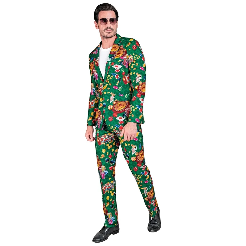 W WIDMANN MILANO Party Fashion - Casino Theme Suit for Men, 80s, 90s, Show, Carnival, Theme Parties, Size L, Green