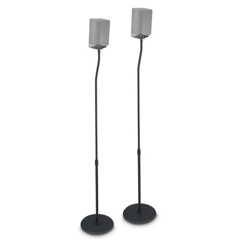 Hama speaker stand, height adjustable, set of 2 (for mini speakers, rear speakers in surround systems, with cable guide, non-slip, universal speaker stand, 75.8-120cm height, max. 5kg) black
