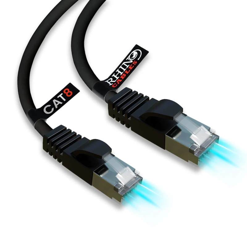 rhinocables CAT 8 1m Black Extra Short Ethernet Cable | 40Gbps Speed, 2000Mhz Bandwidth For Fast Gaming, Streaming & Browsing | Signal Shielding & Performance | Works With PS5, Xbox, Routers (Single)