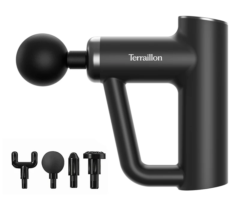 TERRAILLON Fitness Massage Gun, Multi-Zone Muscle Massage, 6 Speeds 1800-3200 RPM, 4 Tips, USB-C, Percussion Therapy