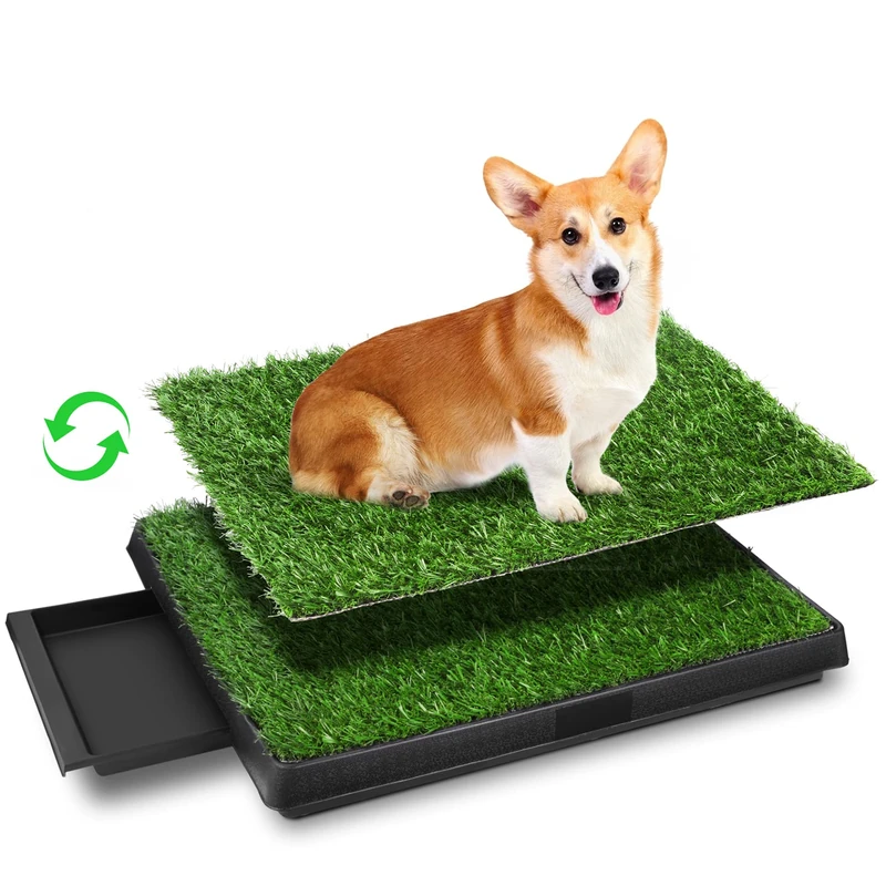 Dog Toilet Puppy Toilet with Hem Upgrade for Pets for Small Large Older Dogs Animal Toilet with Artificial Grass Two Lawn Pieces are Interchangeable and the Lawn Increases Quality