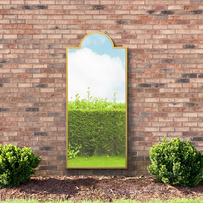 MirrorOutlet The Genestra - Gold Modern Contemporary Leaner and Wall Garden Mirror 67" X 29" (170CM X 75CM) Silver Mirror Glass with Black Metal Frame. Landscape or Portrait. Frost Protected Glass