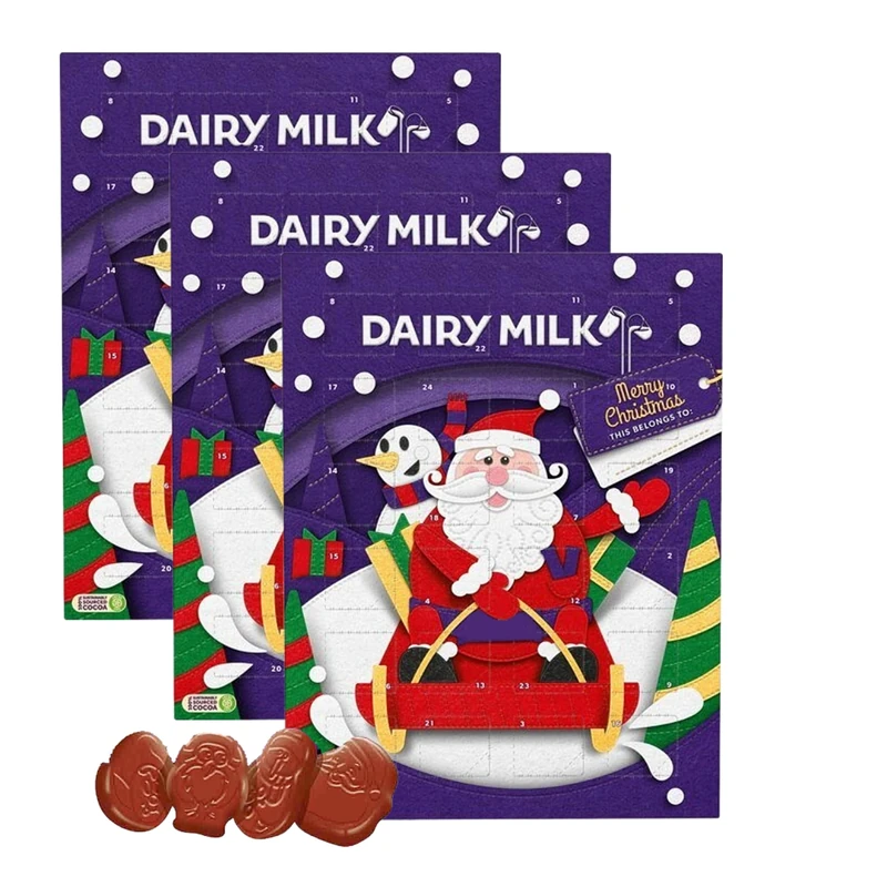 Christmas Milk Chocolate Advent Calendar 2025 - Pack of 3 x 90g Dairy Milk 24 Days Christmas Countdown Calendars. Great Chocolate Gifts for Kids
