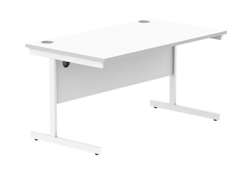 Office Hippo Essentials Rectangular Writing Computer Work Place, Home Office Desk with Cable Port Management, MFC, Arctic White, 140x80cm