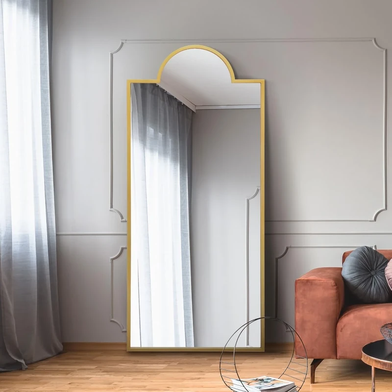 MirrorOutlet The Fenestra - Gold Modern Contemporary Leaner and Wall Mirror 67" X 29" (170CM X 75CM) Silver Mirror Glass with Black Metal Frame with Feature Edge. Landscape or Portrait.