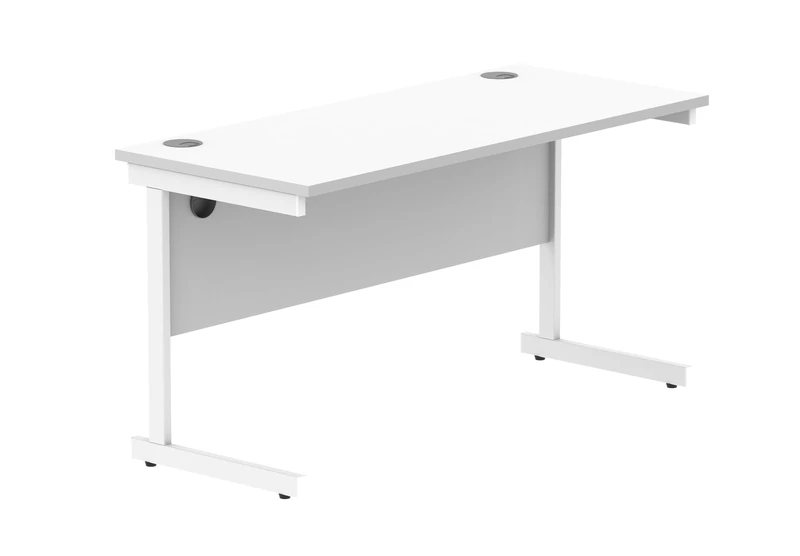 Office Hippo Essentials Rectangular Writing Computer Work Place, Home Office Desk with Cable Port Management, MFC, Arctic White, 140x60cm