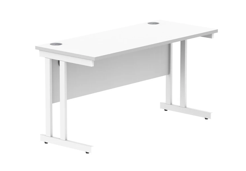Office Hippo Essentials Rectangular Desks, Home Writing Computer Desk Office Desk For Work Place Or Home, Home Office Desk With Cable Port Management, White Frame, Arctic White, 140cm x 60cm