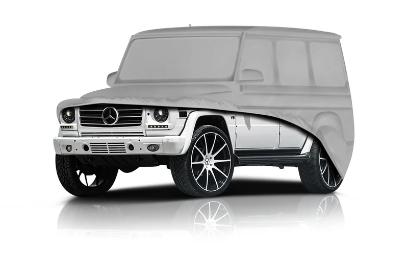 Protect Your G Wagon All Weather, Rain, UV, Wind, Snow, Tree sap, Dirt dust Elements 55tech Full Car Cover W463 W464 G Class G550 G63 G500 G350 G55 AMG Oxford + Cotton Liner (Premium Outdoor- Silver)