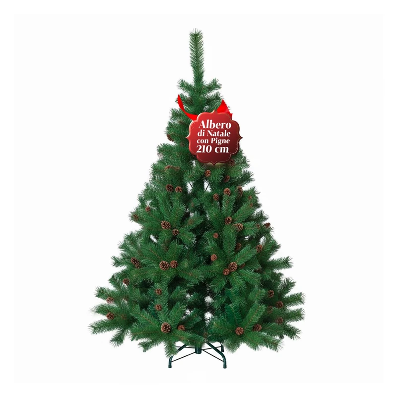 Avilia Artificial Christmas Tree 210 cm with Pine Cones and 1078 Branches, Perfect for Indoors, Ready to Be Decorated with Lights and Christmas Ornaments with Metal Base and Easy Coupling Diameter 110