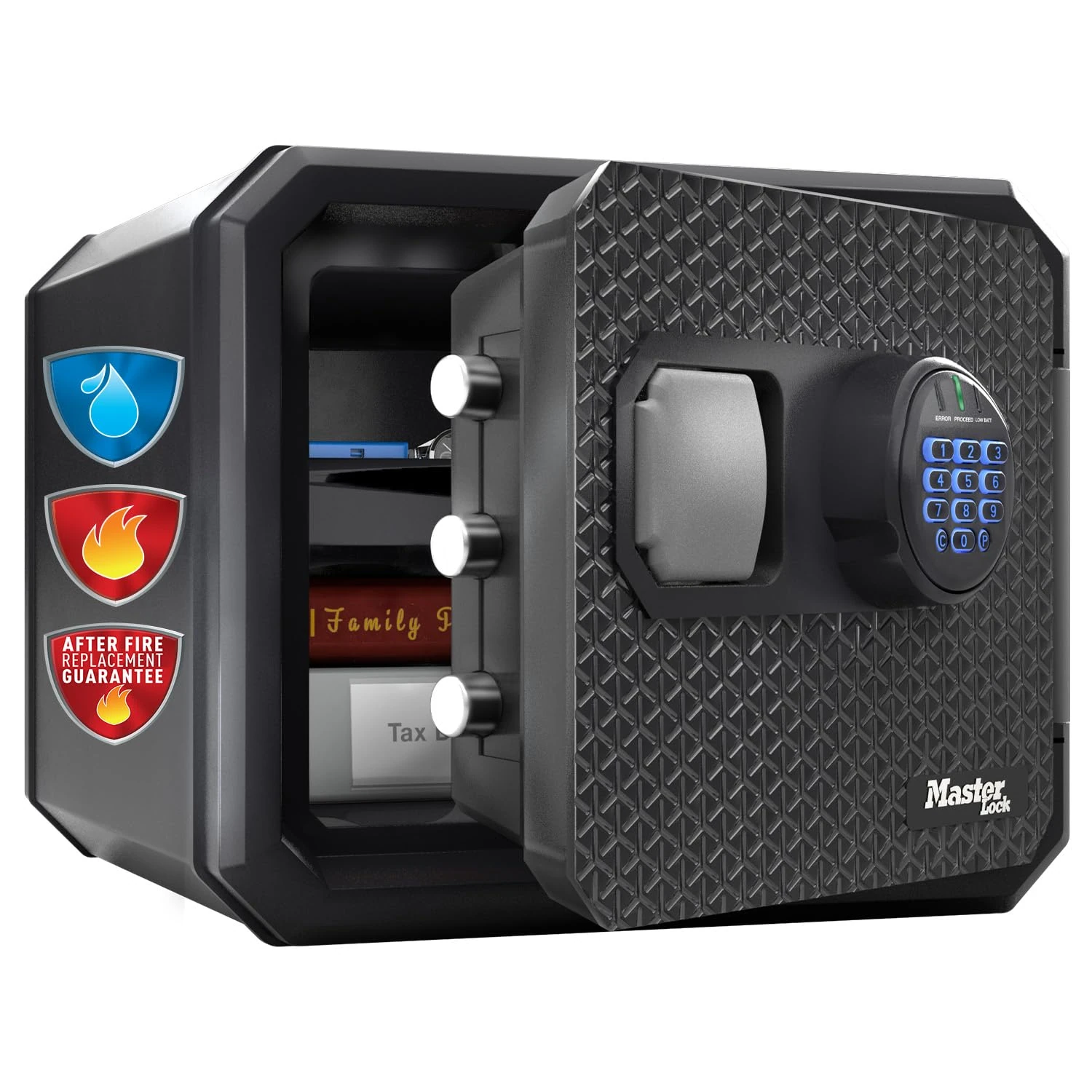 Master Lock Certified Fireproof and Waterproof Safe, 23L, 417 x 348 x 478 mm, Digital Combination with Backlit Keypad, for home and professionals