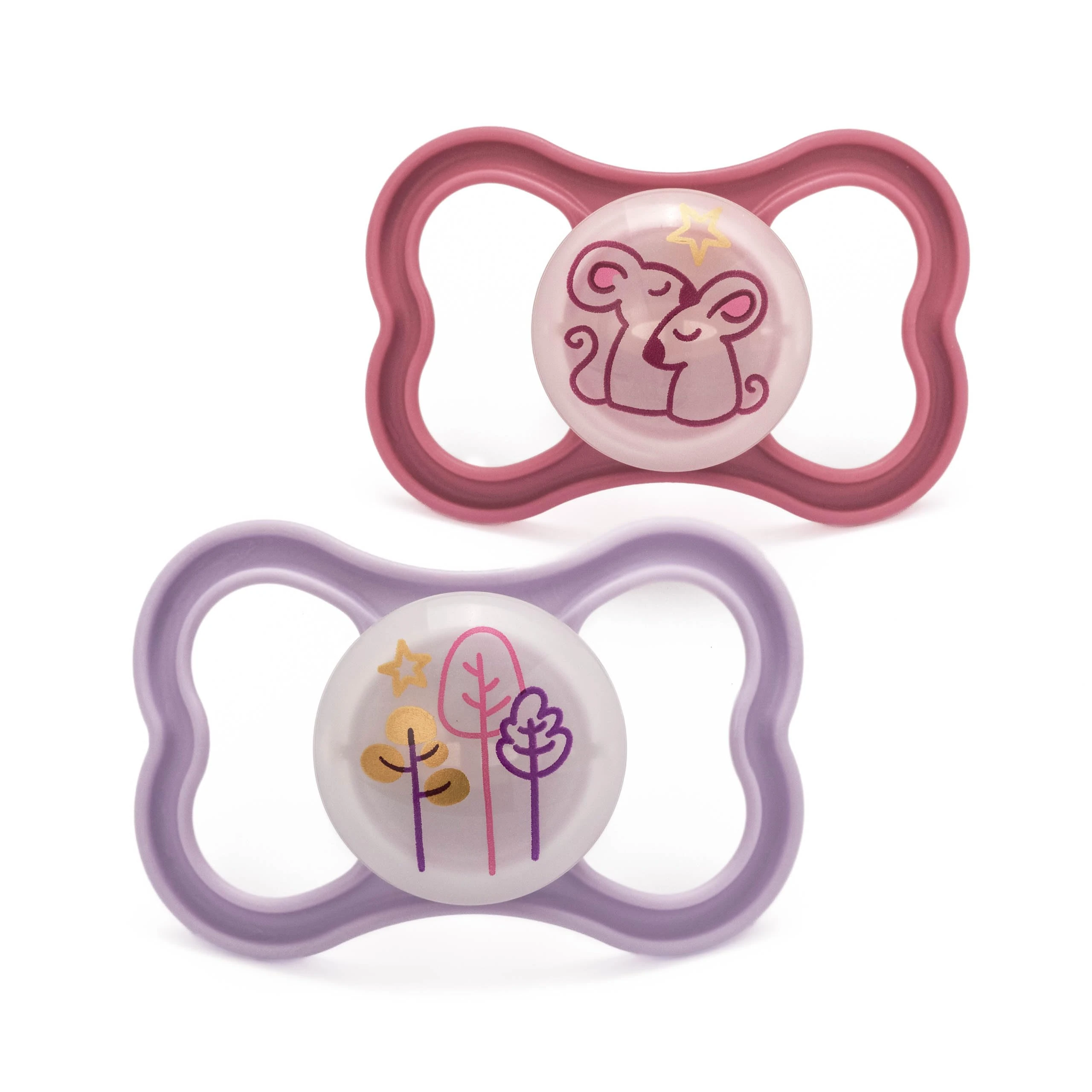 MAM Air Night Soothers | 18-36 Months | 2 Pack | Glow in The Dark Dummies | Comes in Dummy Steriliser Case | Sustainable Materials | Baby Accessories | Pink (Various Designs)