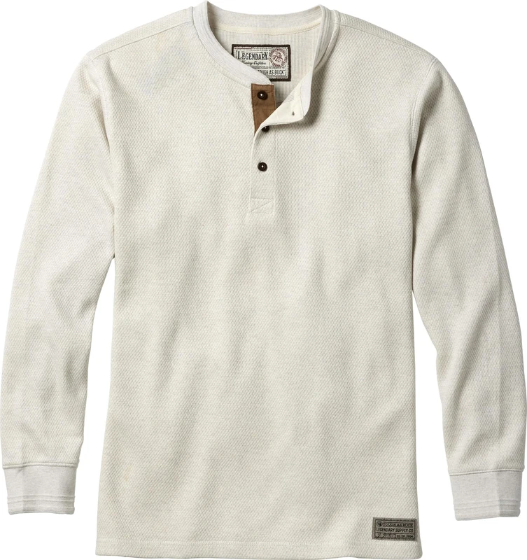 Legendary Whitetails Men's Standard Tough as Buck Double Layer Thermal Henley Shirt, Ivory Winter
