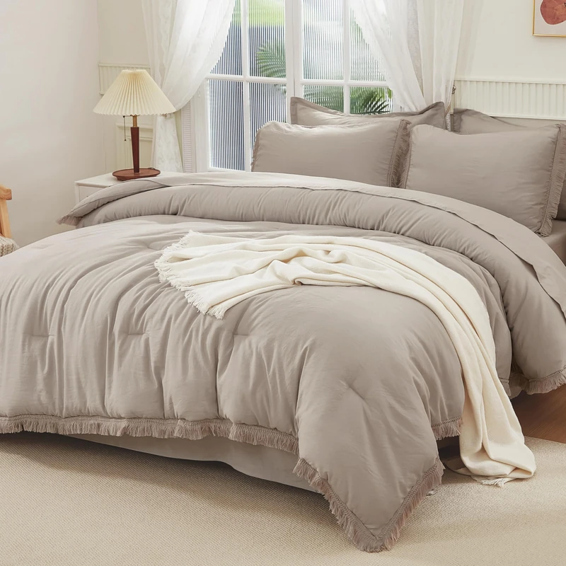Andency California King Comforter Set, 7 Pieces Wheat Green Bedding