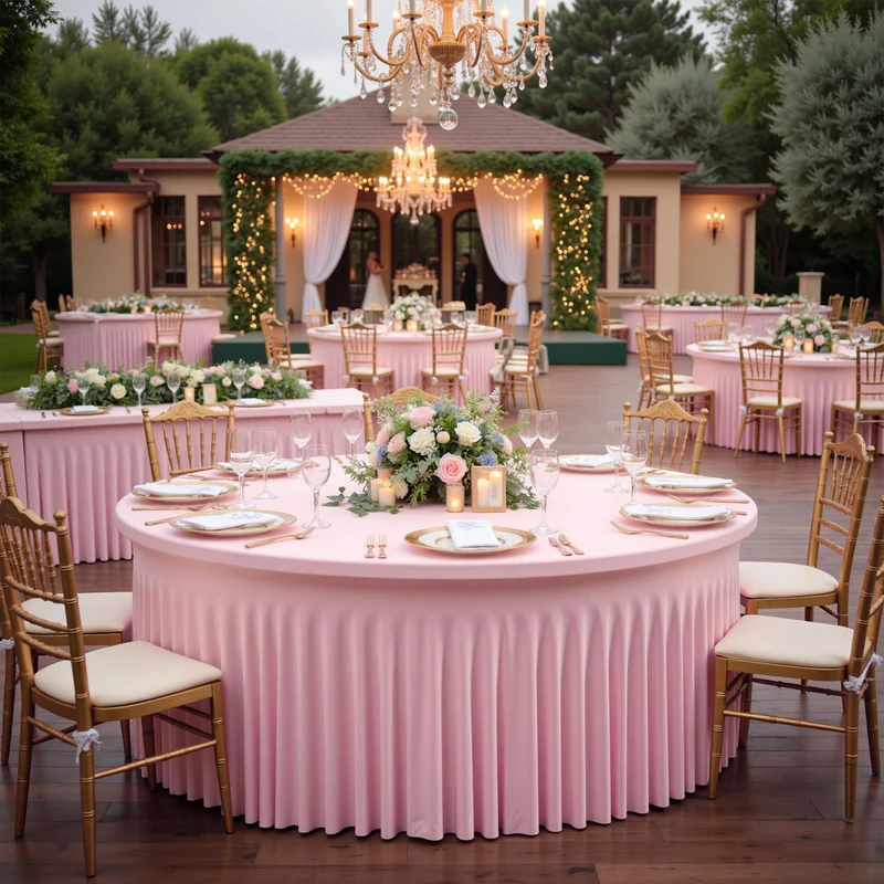 Htper 6 Pack Spandex Pink Round Tablecloth for 60in Table, Stretchy 120inch Fitted Tablecloths 5ft, Wrinkle Free Round Tablecovers Skirt for Wedding Birthday Parties Banquet