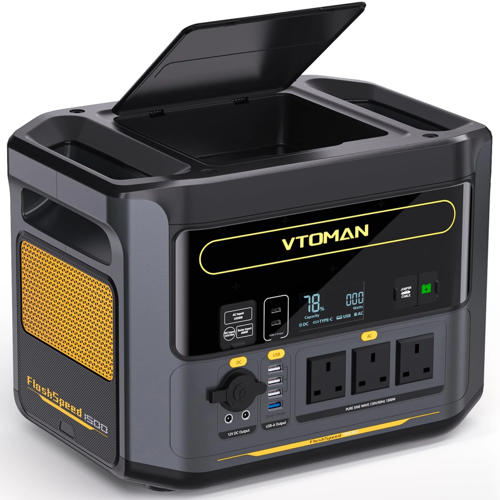 VTOMAN FlashSpeed 1500 Portable Power Station 1548Wh - Recharge 0-100% within 1H, LiFePO4 (LFP) Battery Powered Solar Generator with 230V/1500W AC Output/Input, 100W USB Port for Outdoor & Indoor