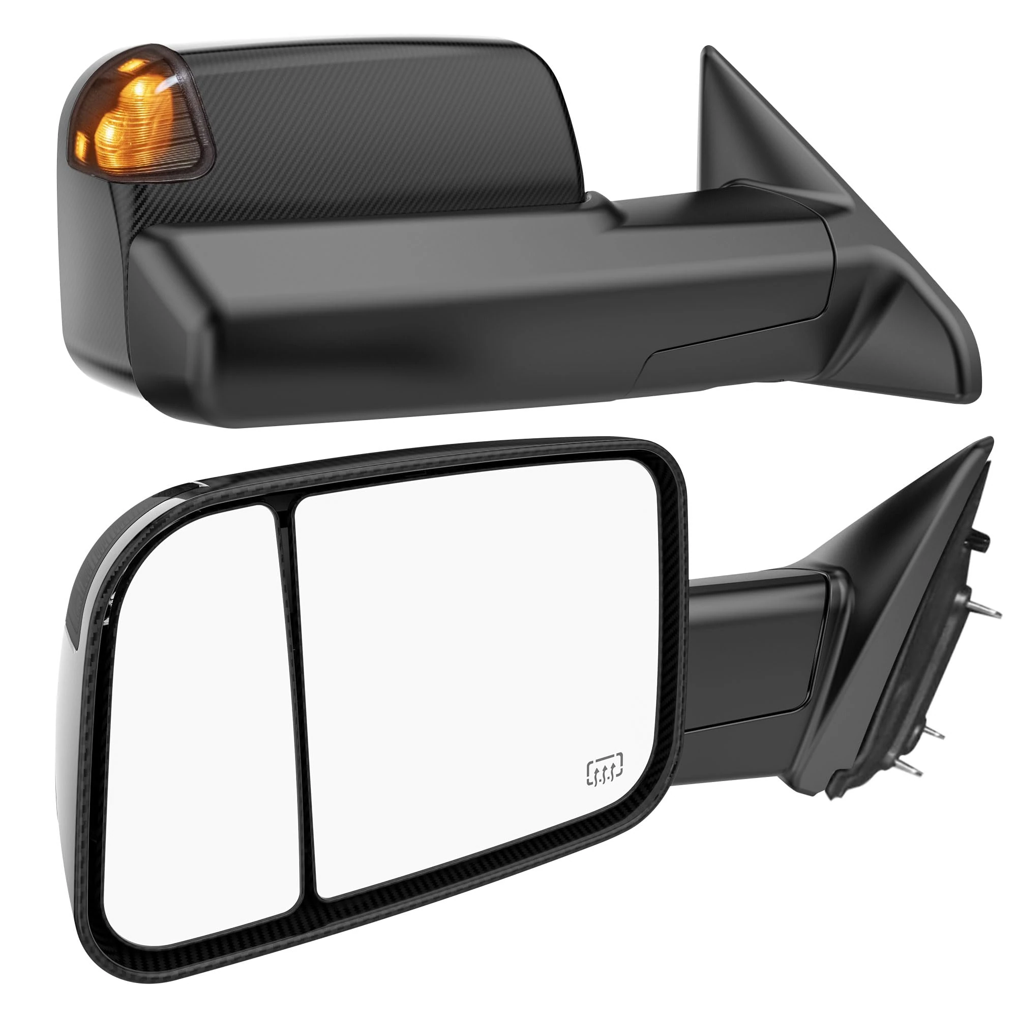 Smoked Power Heated Tow Mirrors Compatible with 2002-2008 Dodge Ram 1500, 2003-2009 2500 3500, Flip Up Extended Trailer Towing Side Mirrors, Carbon Gray Housing