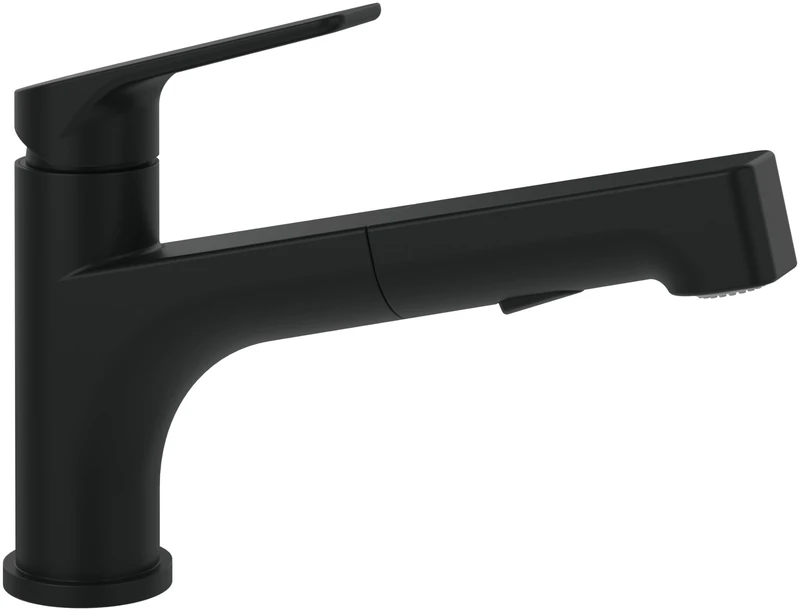 Villeroy & Boch Junis Shower High Pressure Kitchen Faucet with Extendable Spray Head and Switch Function, Water-Saving Sink Mixer Tap, Spout Height 112 cm, Matte Black