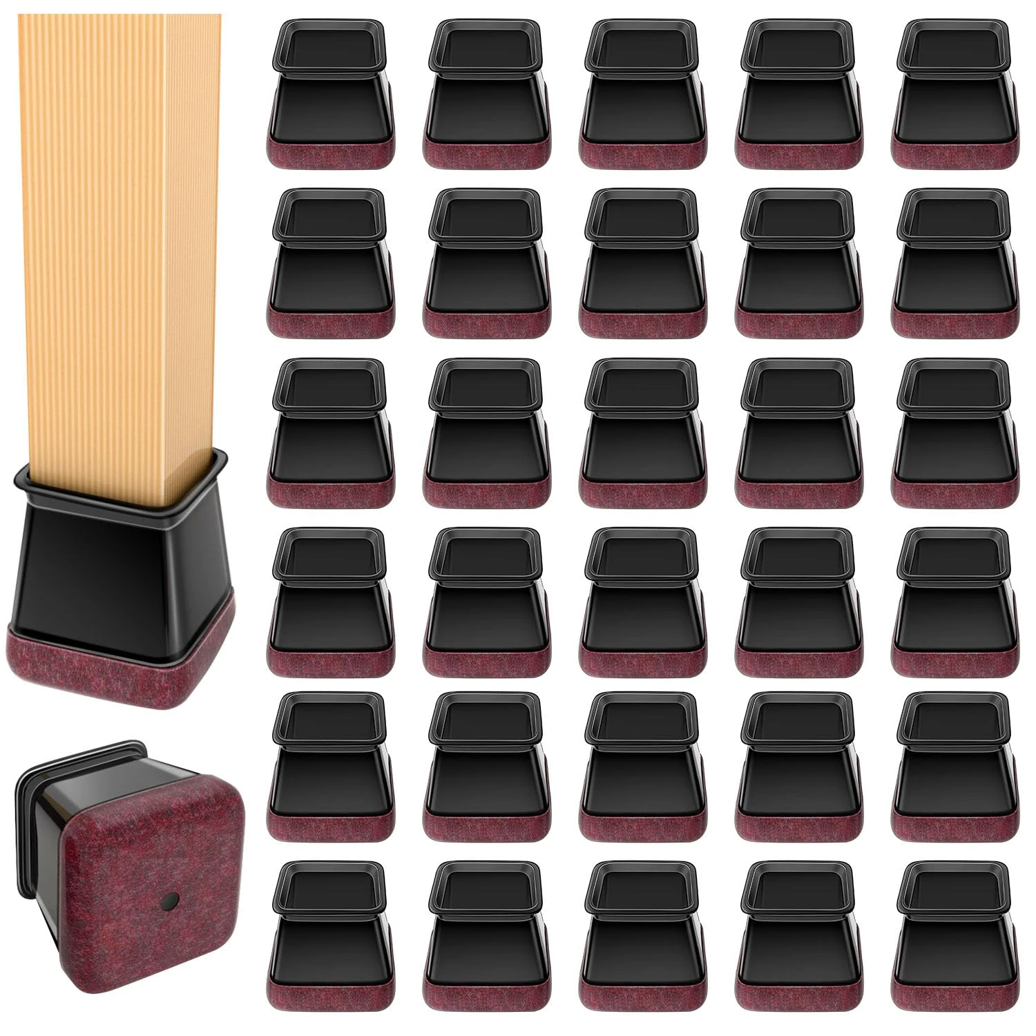 32PCS Square Chair Leg Floor Protectors withWrapped Felt, Chair Leg Covers for HardwoodFloors, Silicone Chair Feet Furniture Pads FloorProtectors, No Noise and No Scratches(L-Black)