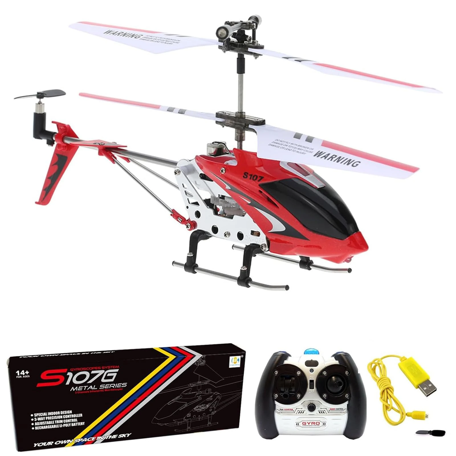 Goolsky S107G Mini RC Helicopter, 2.4G 3 Channel Remote Control Helicopter with Gyro and LED Lights for Kids & Beginner, Altitude Hold, One Key Take Off/Landing, Aircraft Indoor Flying Toy