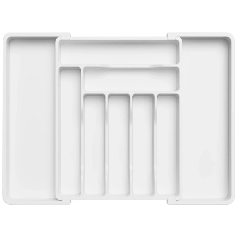 Lifewit Large Cutlery Drawer Organiser, Adjustable Kitchen Utensil Drawer Organiser, 9 Compartment, Cutlery Tray for Spoons Forks Knives,White