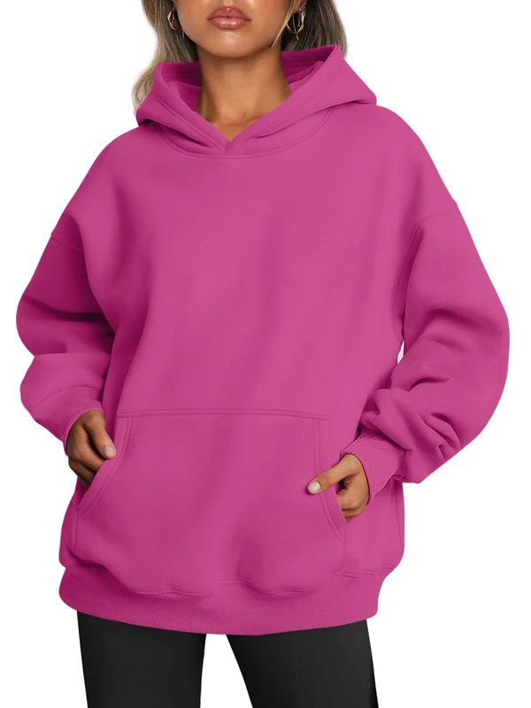 Trendy Queen Womens Oversized Hoodies Fleece Sweatshirts Long Sleeve Sweaters Pullover Fall Outfits with Pocket, Hot Pink, Large